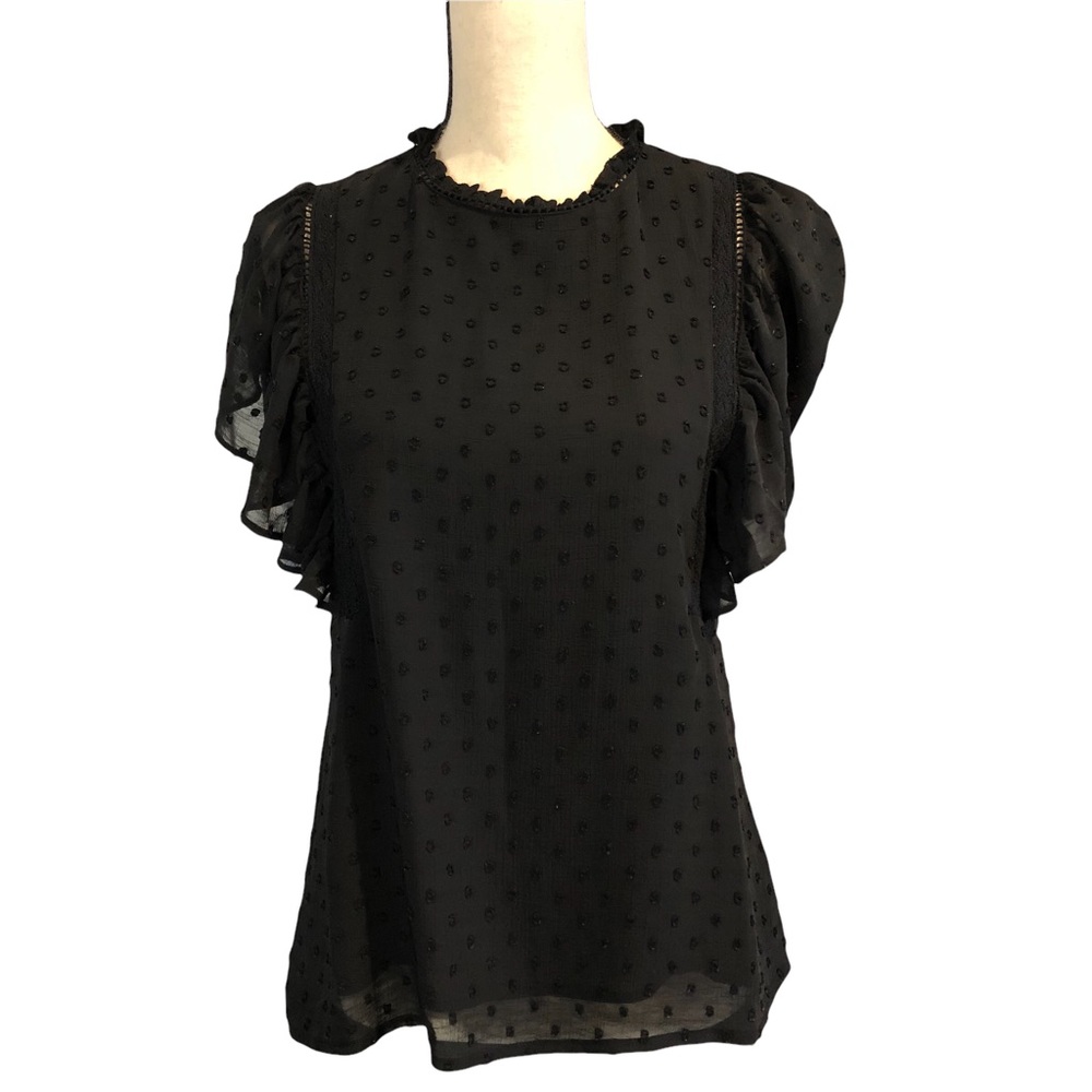 Sage and  Citrus black ruffle sleeve blouse size medium